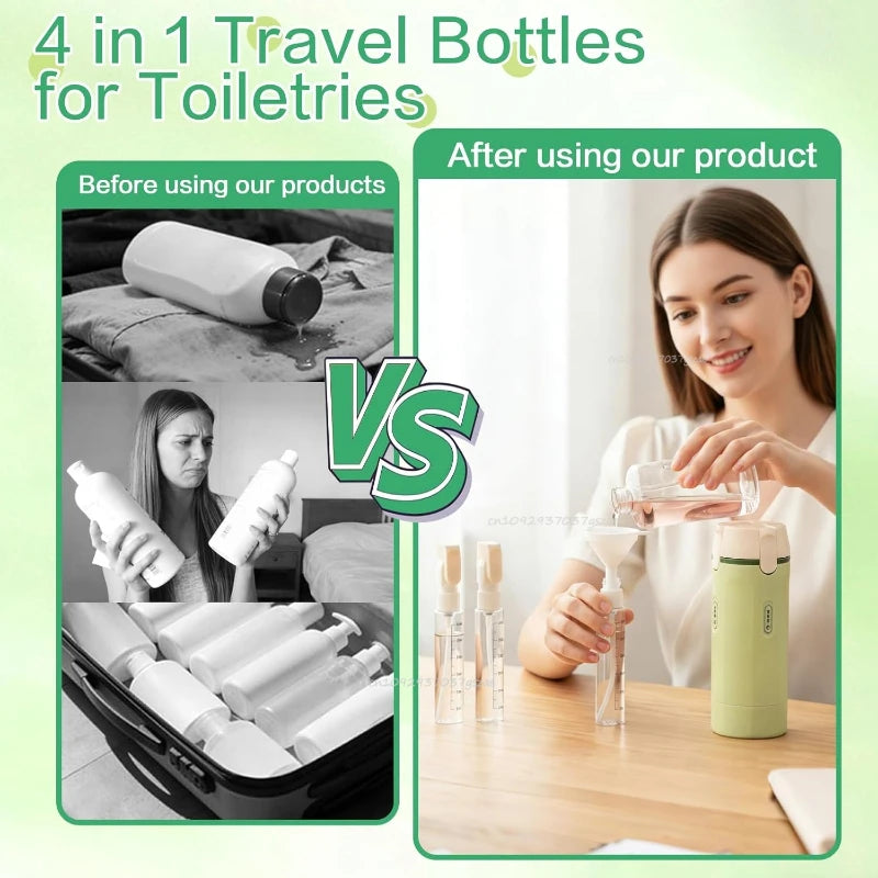 4-in-1 Travel Dispenser Bottles- Travel Bottle Leak-Proof BPA Free Shampoo Lotion  Cosmetics Portable Storage for Travel